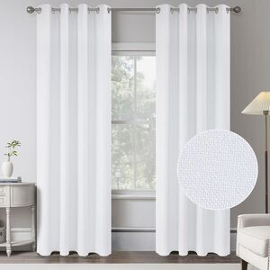 White Blackout Curtains 2 Panels Linen Textured Farmhouse 52x84 Drapes
